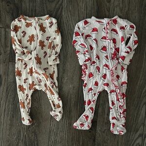 Caden Lane Gingerbread and Santa Hat Footed Sleepers  (0-3 months)